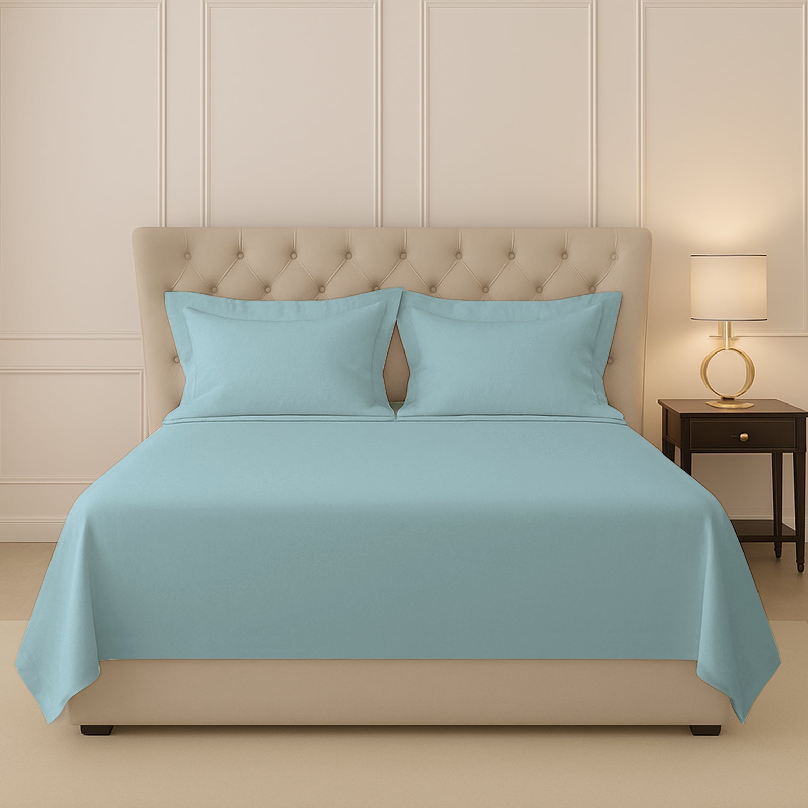 Baby Blue 400 Thread Count Cotton Flat Sheet – Soft, Breathable Bedding by Pizuna India