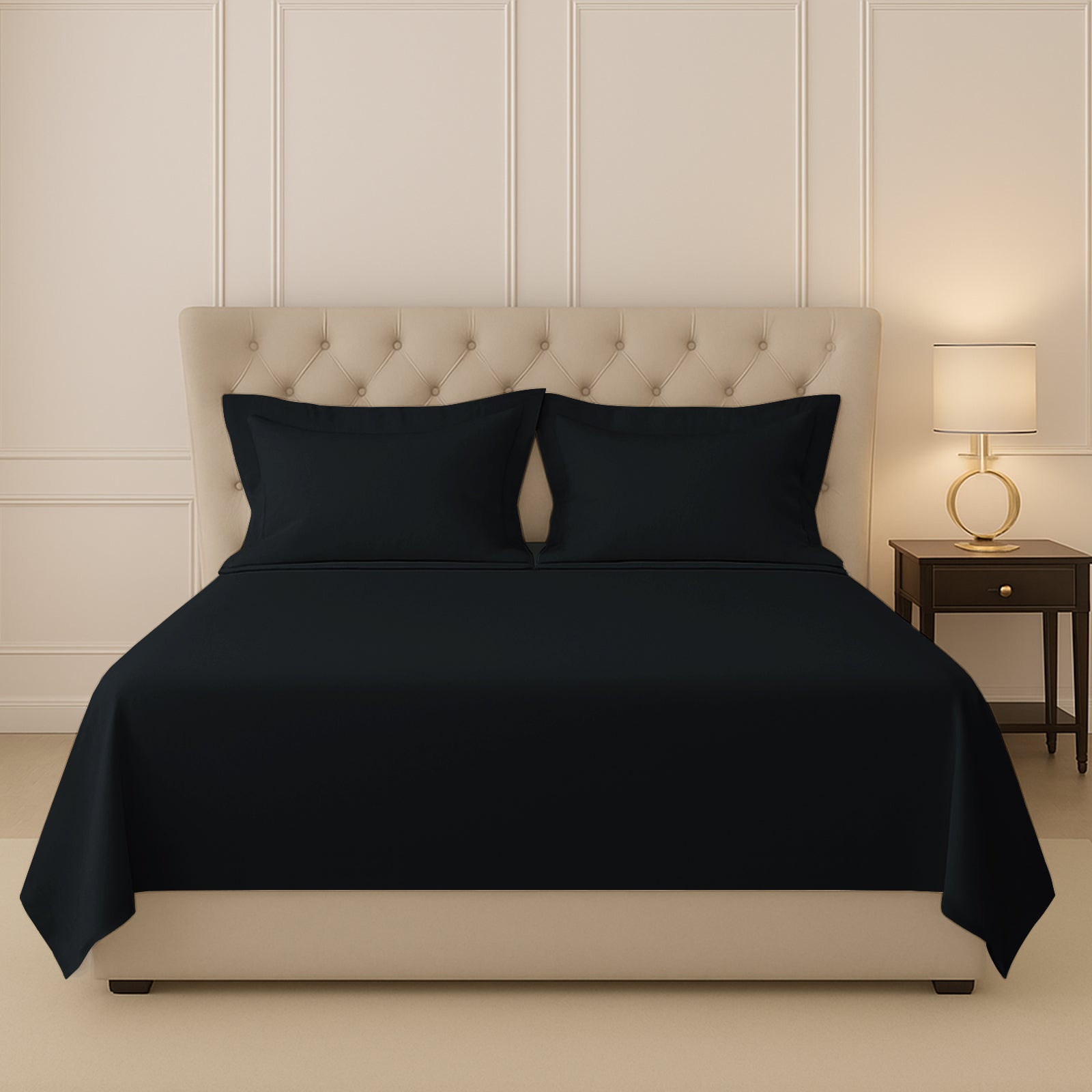 Black Double 400 Thread Count Cotton Flat Sheet – Soft, Breathable Bedding by Pizuna India