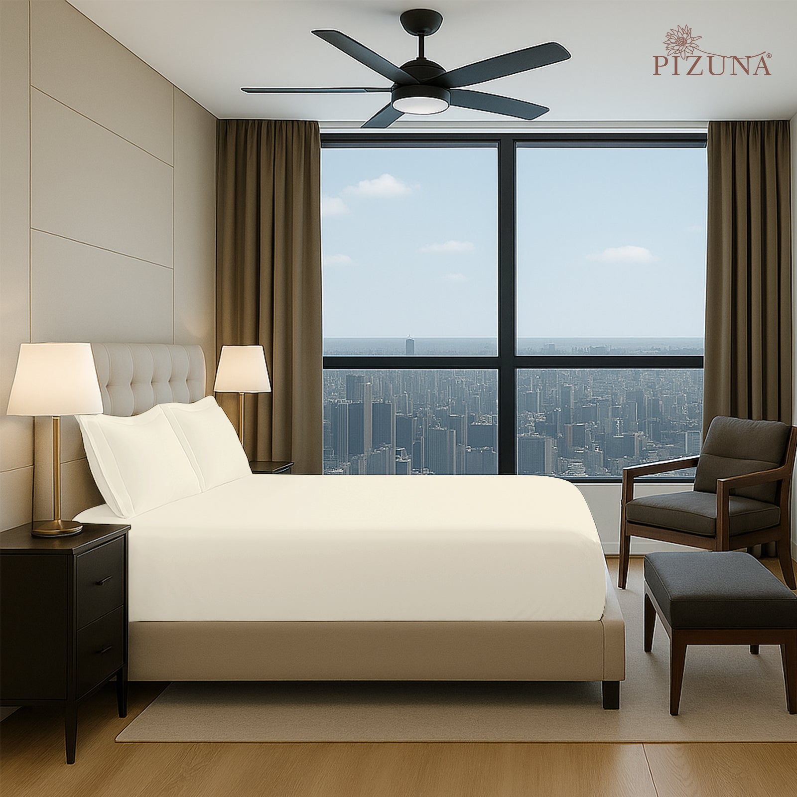 Pizuna 400 Thread count 100% Natural Cotton Fitted Sheet