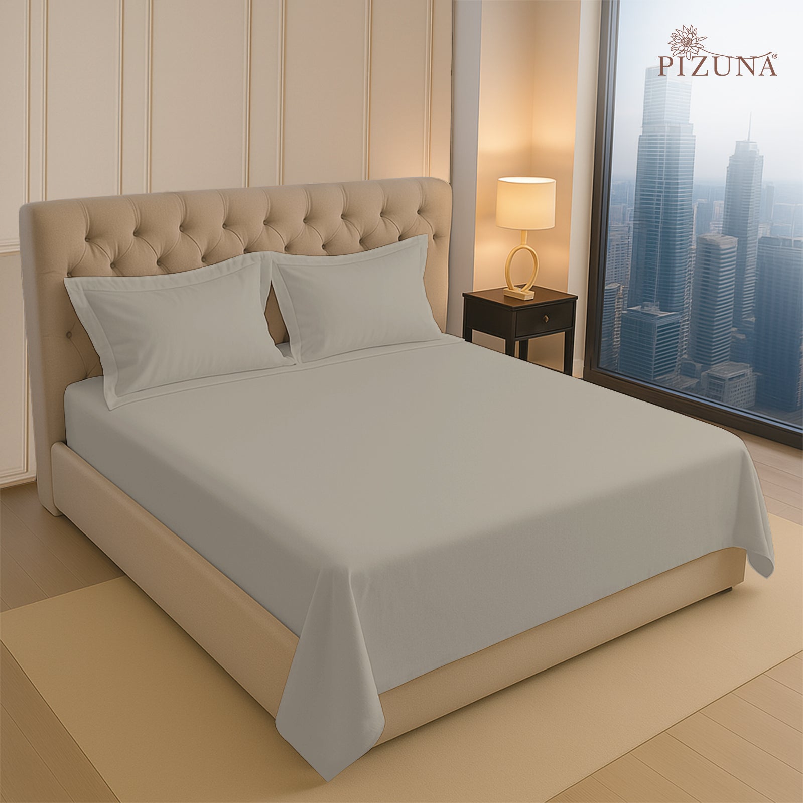 Pizuna India 400TC Beige Flat Sheet – Luxury 100% Cotton Bed Linen