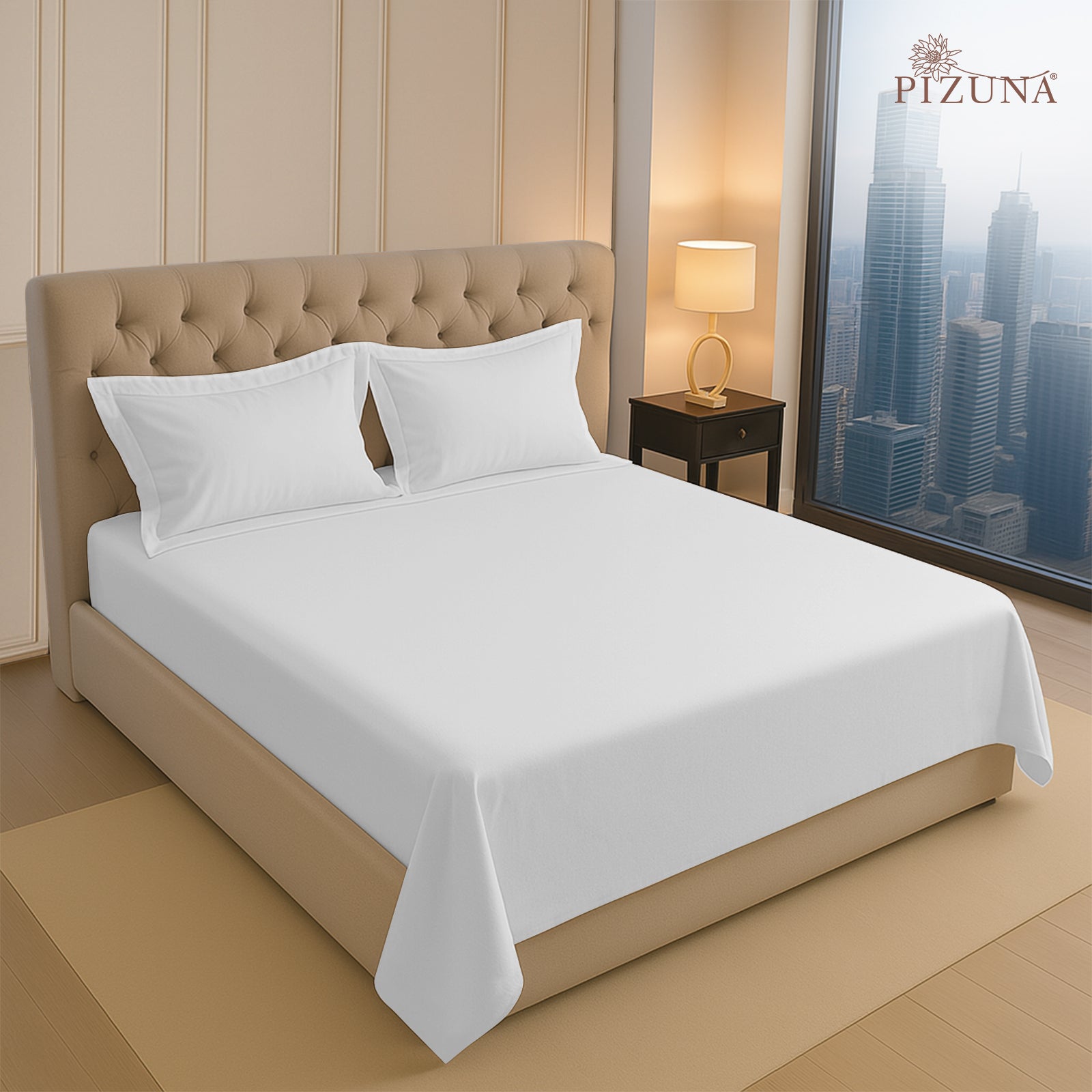 Pizuna India 400TC White Flat Sheet Double Size – Luxury 100% Cotton Bed Linen