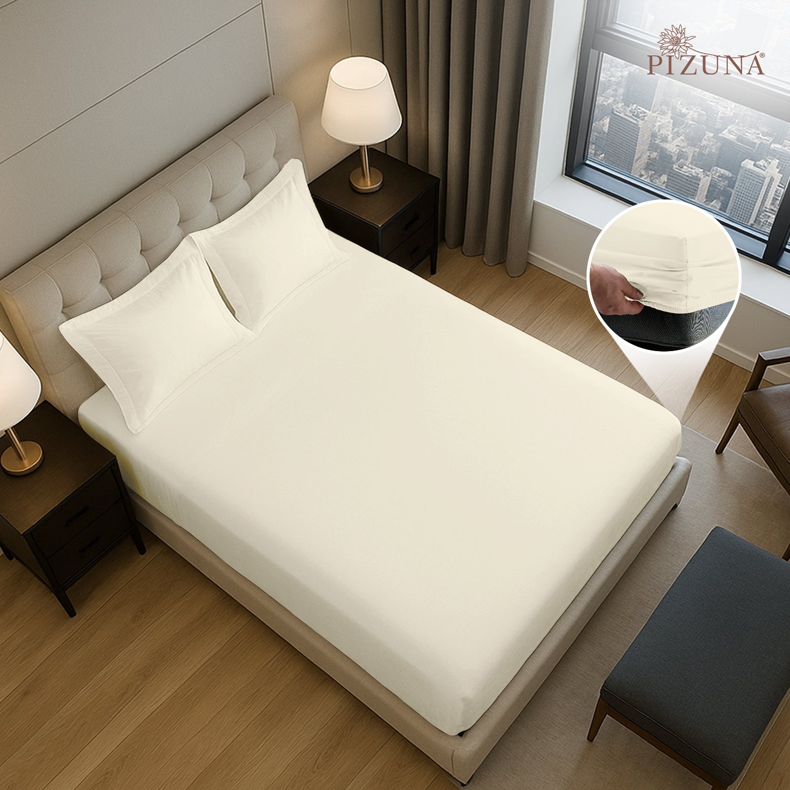 Pizuna 400 Thread count 100% Natural Cotton Fitted Sheet