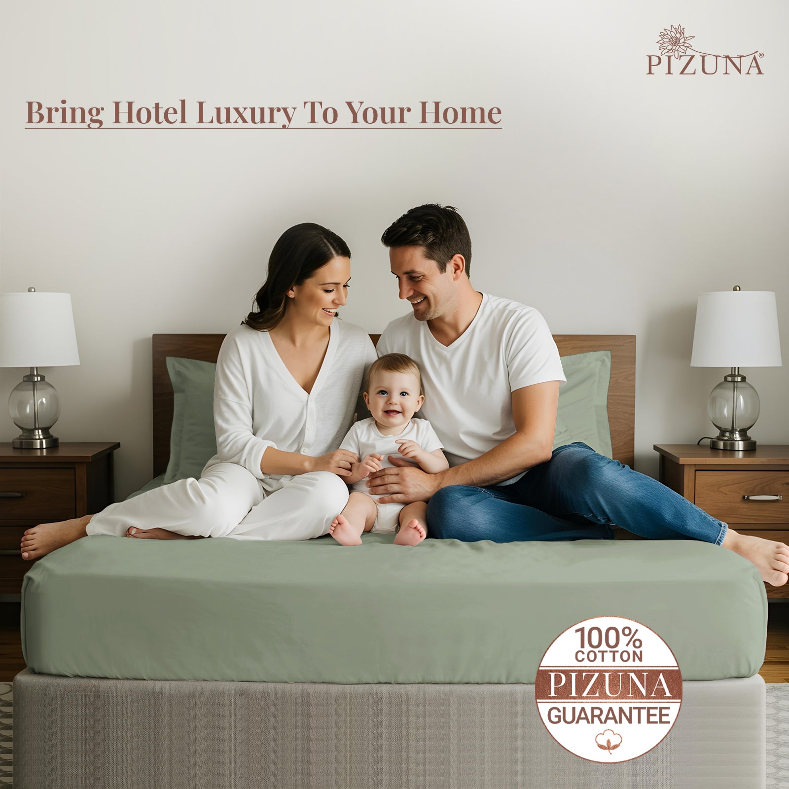 Pizuna India Seafoam 400TC Double Flat Sheet – Luxury 100% Cotton Bed Linen