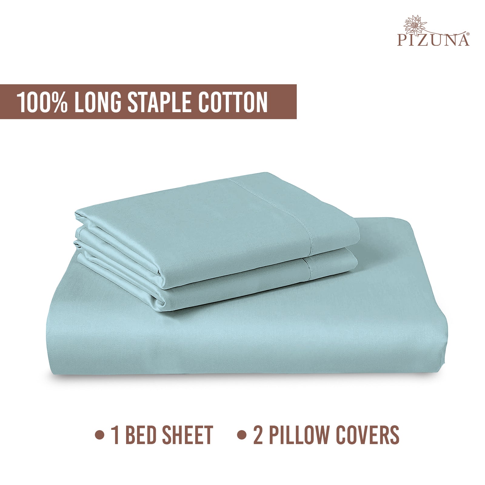 Luxury Baby Blue 400TC Cotton Flat Sheet – Comfortable and Long-Lasting Bedding by Pizuna India