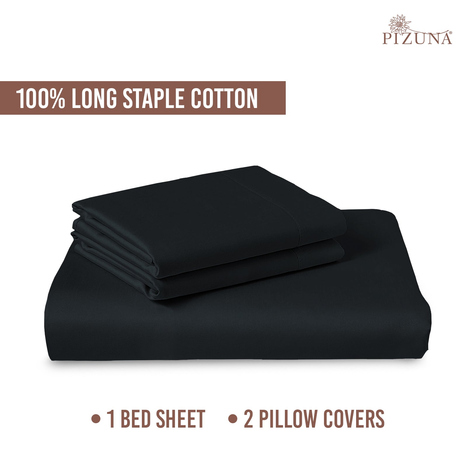 Black 400TC Double Bed Sheet – Luxury 100% Cotton Bed Linen by Pizuna